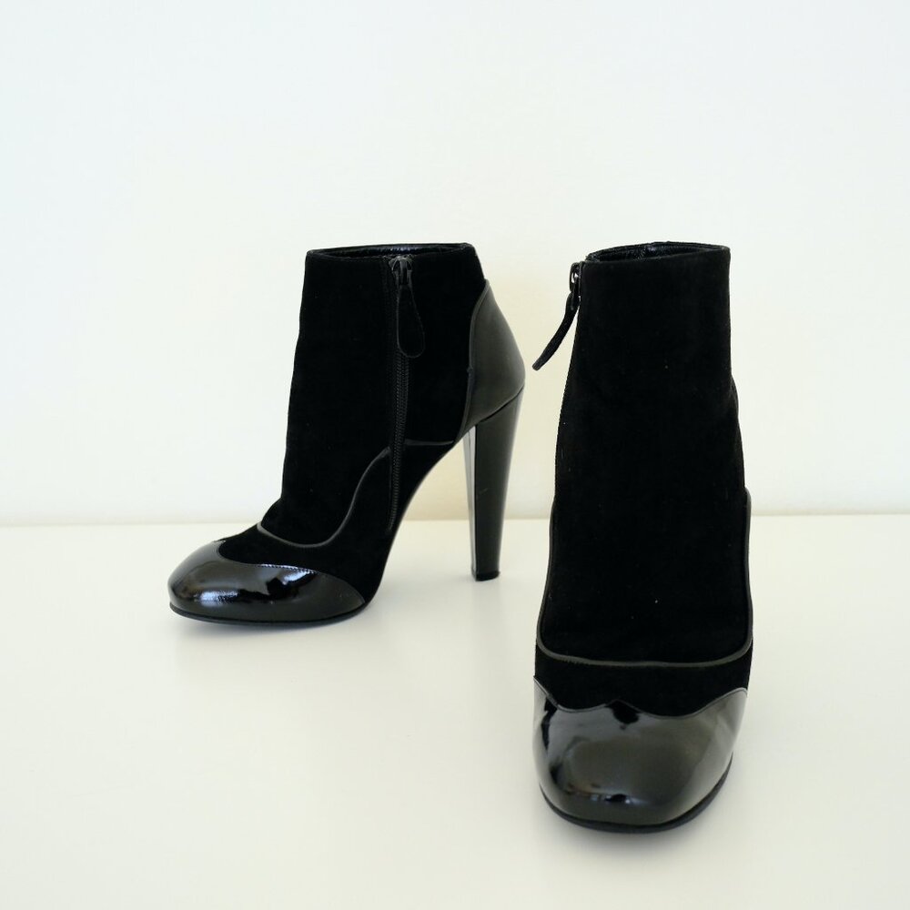 Alexander McQueen Black Suede & Patent Leather Ankle Boots